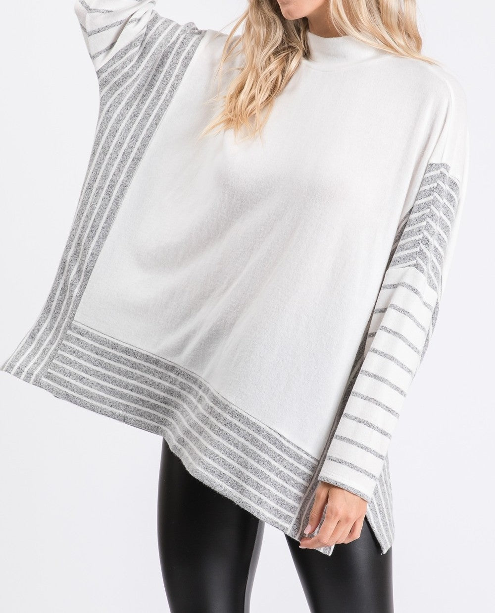 Striped Contrast Knit Pullover Top