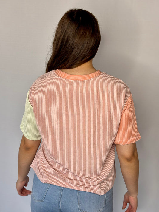 Corded Colorblock Crewneck Short Sleeve Tee