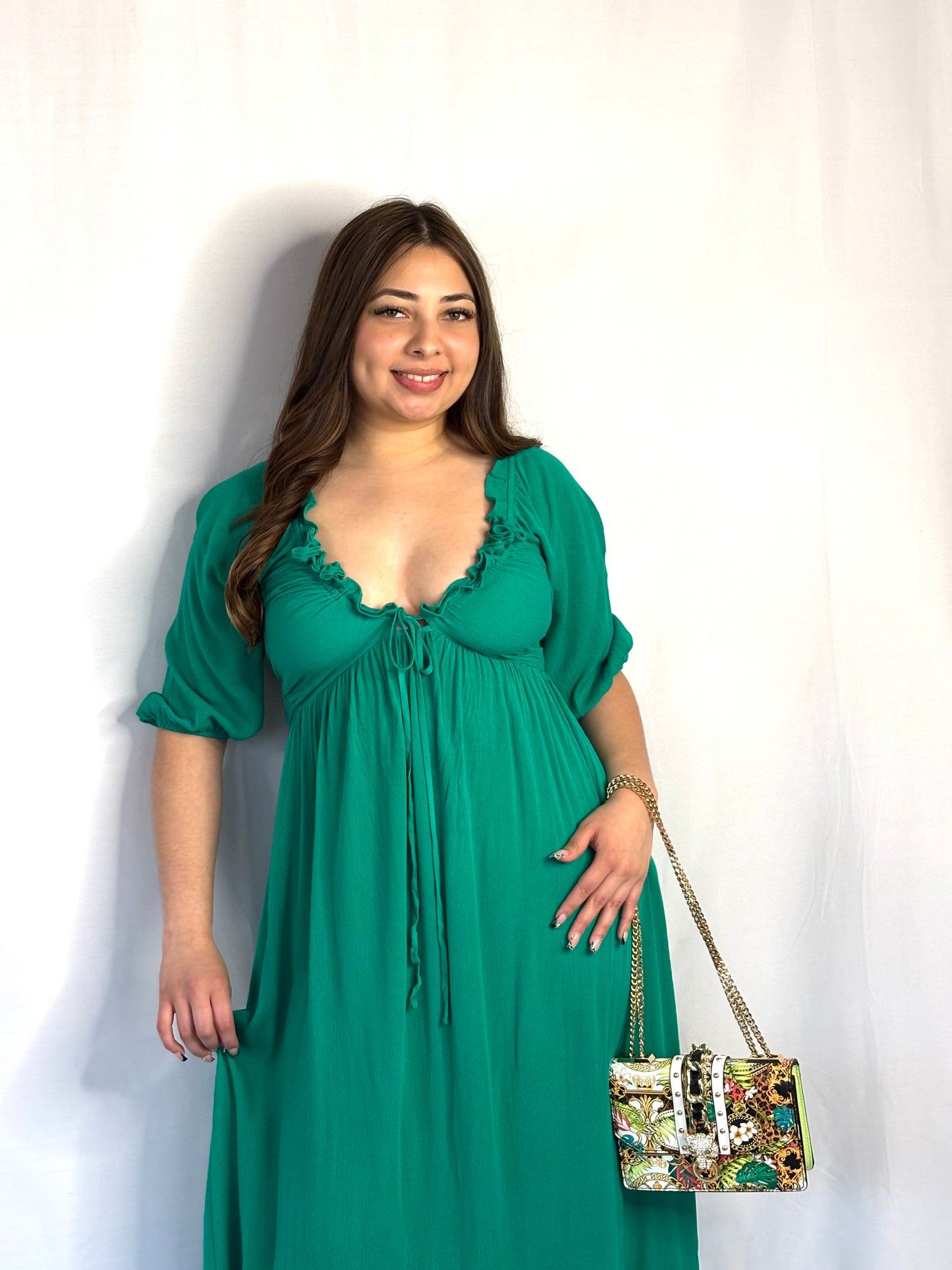 Raquel V Neck Woven Long Dress