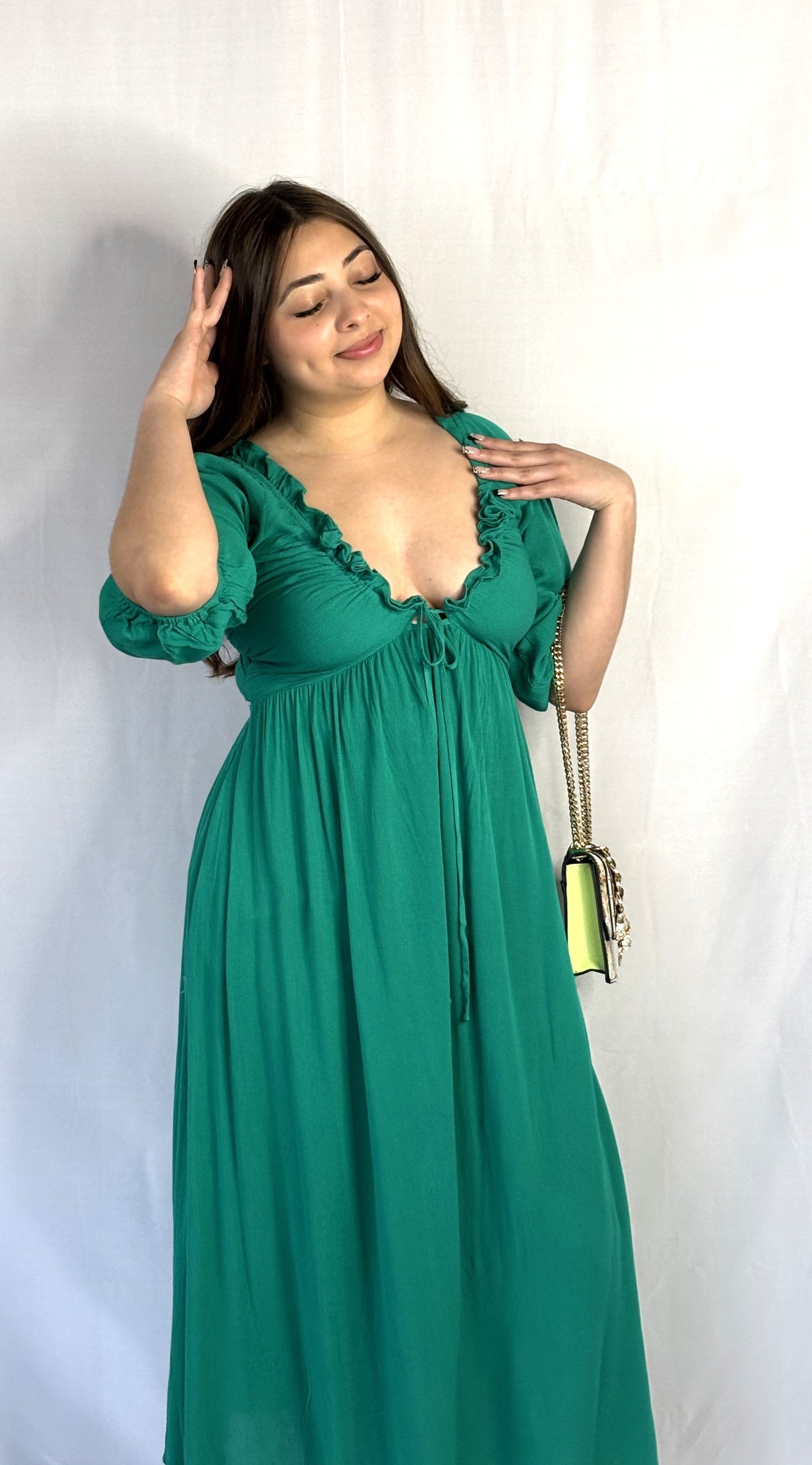 Raquel V Neck Woven Long Dress