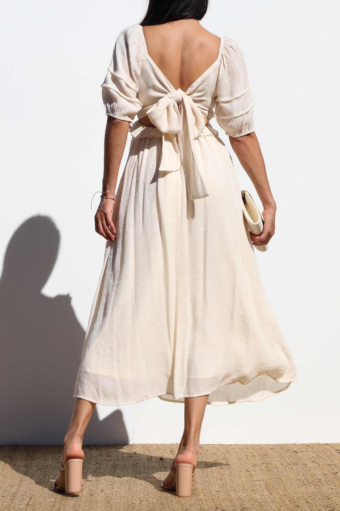 Brianna Ruffled V Neck Woven Midi Dress