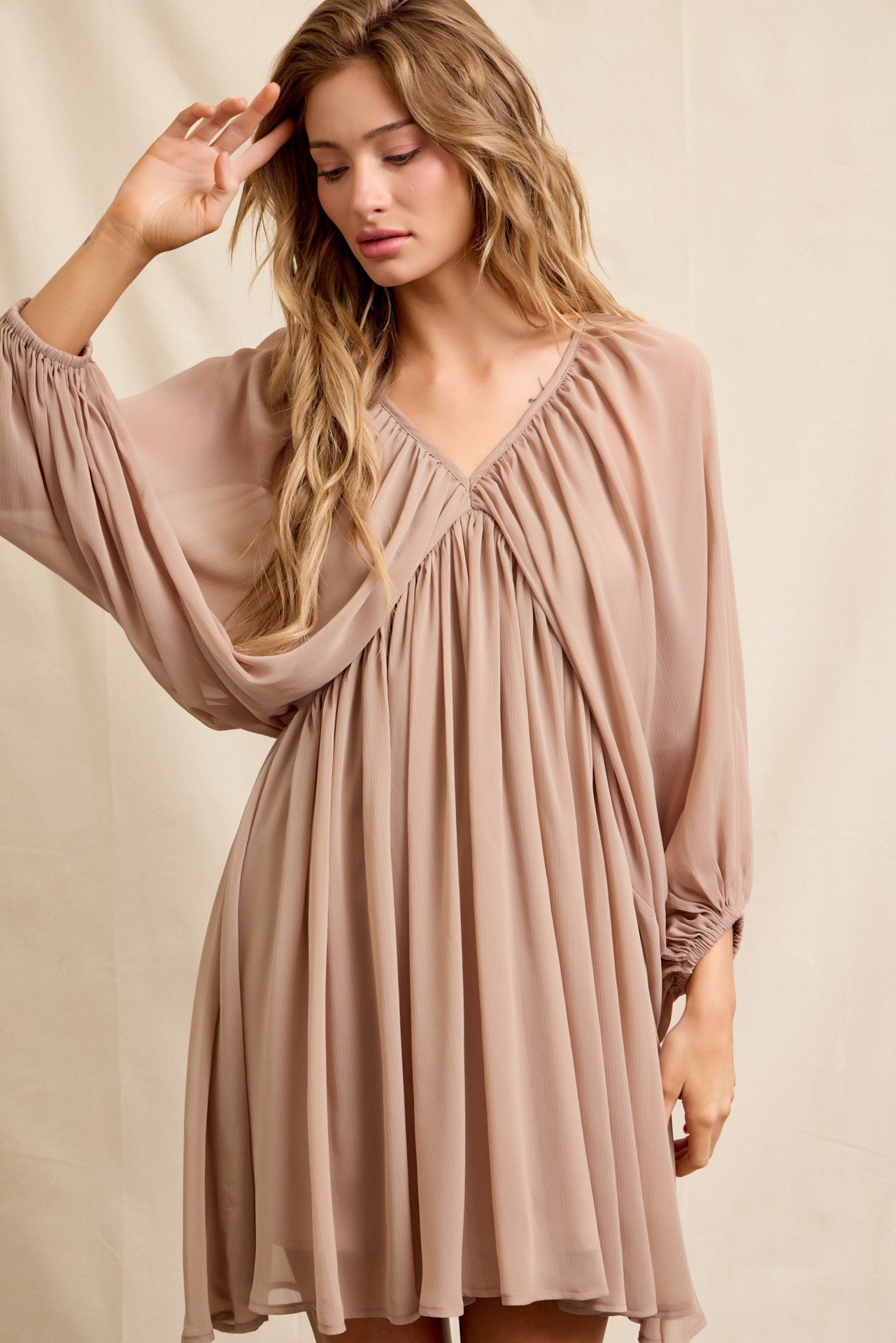 Dina Sheer Woven Mini Dress Blouson Sleeves