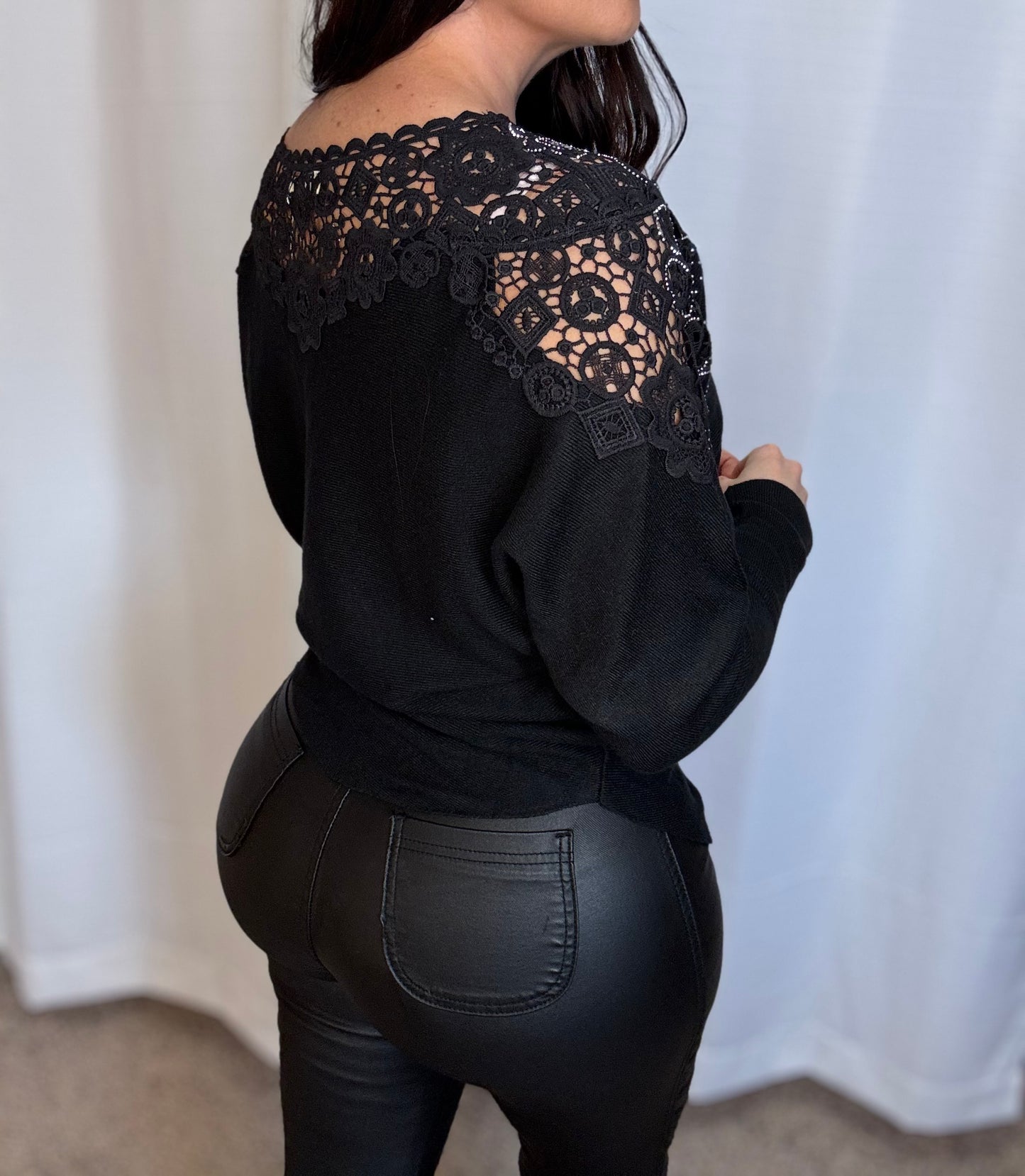 Embellished Floral Lace Yoke Sweater