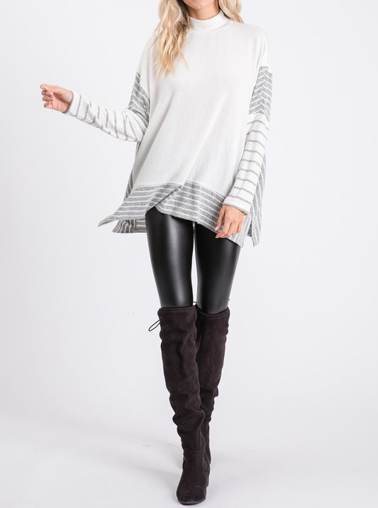 Striped Contrast Knit Pullover Top