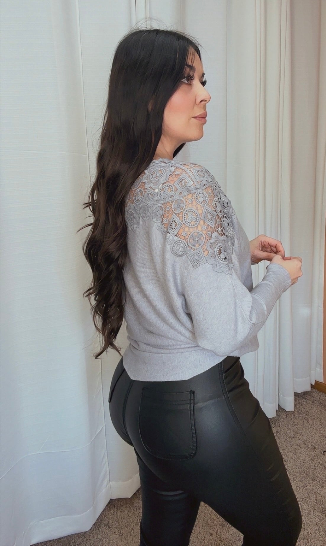 Embellished Floral Lace Yoke Sweater
