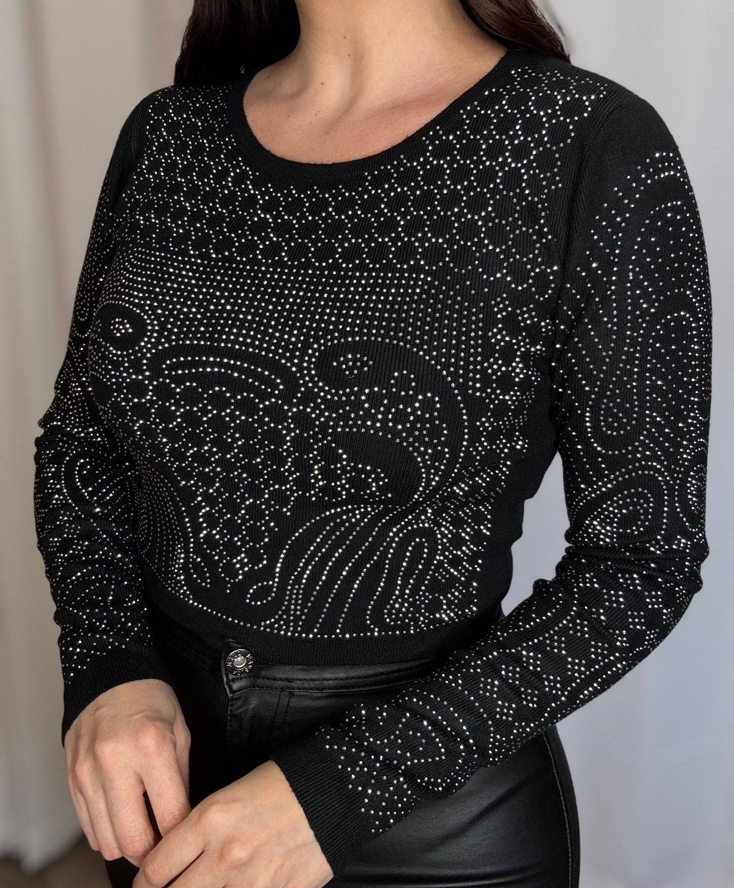 Black Rhinestone Crop Top