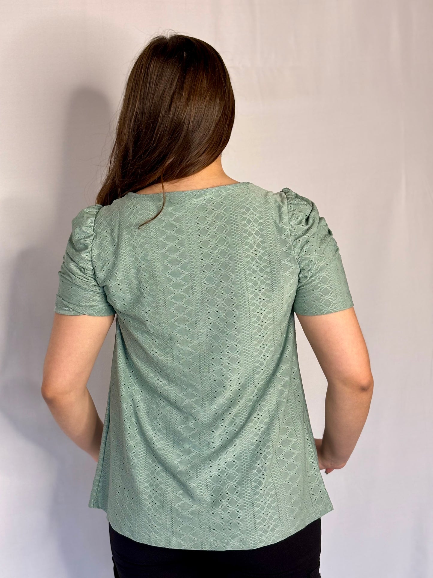 Sara Square Neck Puff Sleeve Tunic Tops Eyelet Shirt