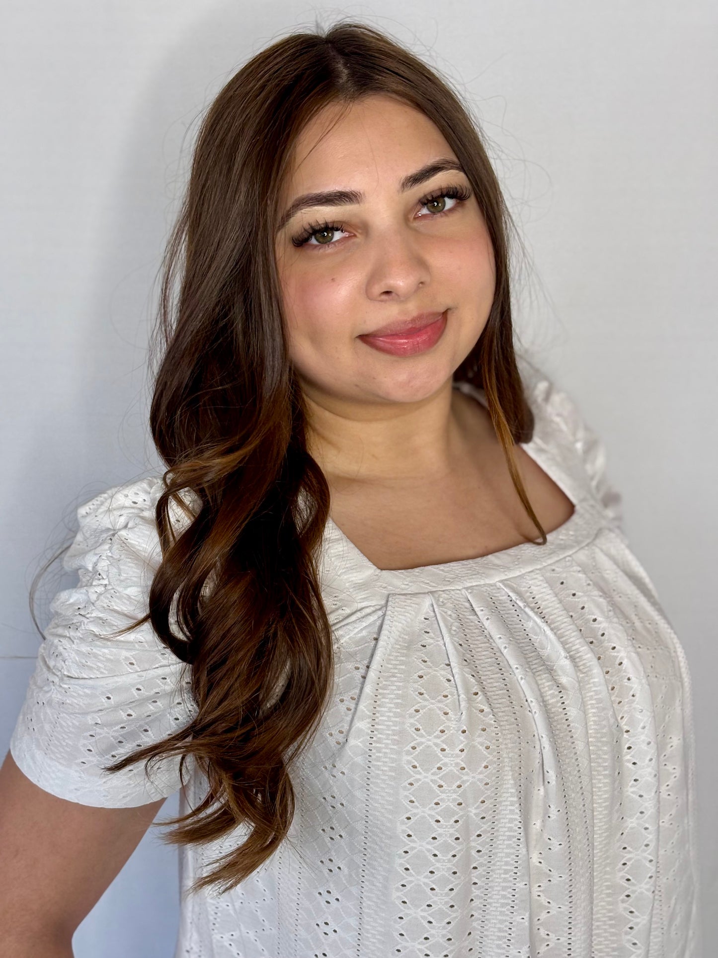 Sara Square Neck Puff Sleeve Tunic Tops Eyelet Shirt