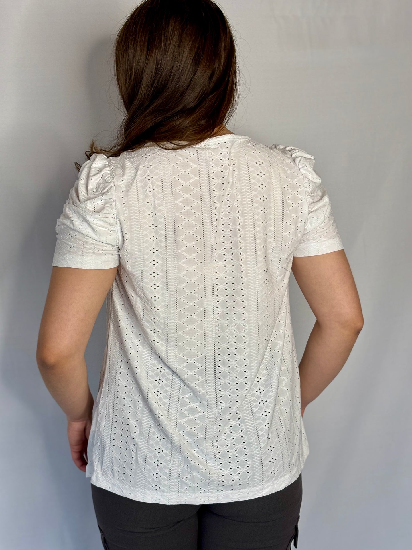 Sara Square Neck Puff Sleeve Tunic Tops Eyelet Shirt
